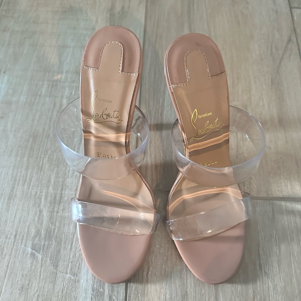 Nude clear strap red bottom heels